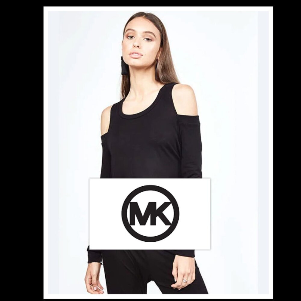 Michael Kors Black Cold-Shoulder Long Sleeve Top Size XL